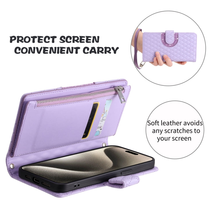 For Samsung Galaxy S25 5G Glitter Lattice Zipper Wallet Leather Phone Case(Purple) - Galaxy S25 5G Cases by PMC TechLife | Online Shopping South Africa | PMC TechLife | Buy Now Pay Later Mobicred