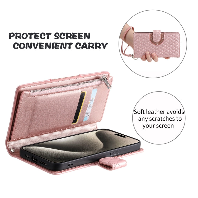 For Samsung Galaxy S25+ 5G Glitter Lattice Zipper Wallet Leather Phone Case(Rose Gold) - Galaxy S25+ 5G Cases by PMC TechLife | Online Shopping South Africa | PMC TechLife | Buy Now Pay Later Mobicred