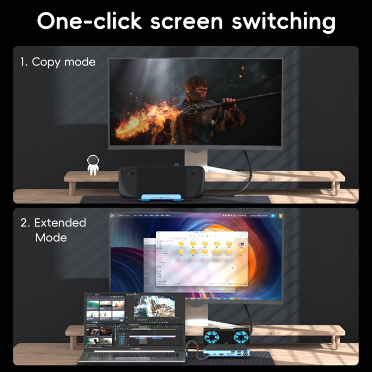 YCE-V279A 9 in 1 USB-C Gaming Dock Station with Detachable Fan(Blue Black) - free shipping - PMC Jewellery - Order now!