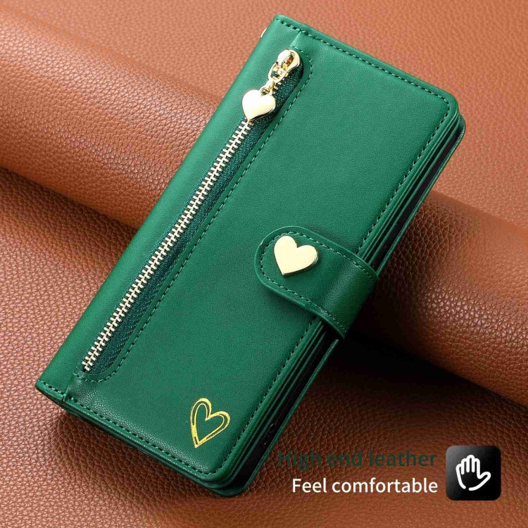 For Huawei P60 Pro POLA Love Multi-Card Slots Zipper Wallet Leather Phone Case(Dark Green) - free shipping - PMC TechLife - Order now!