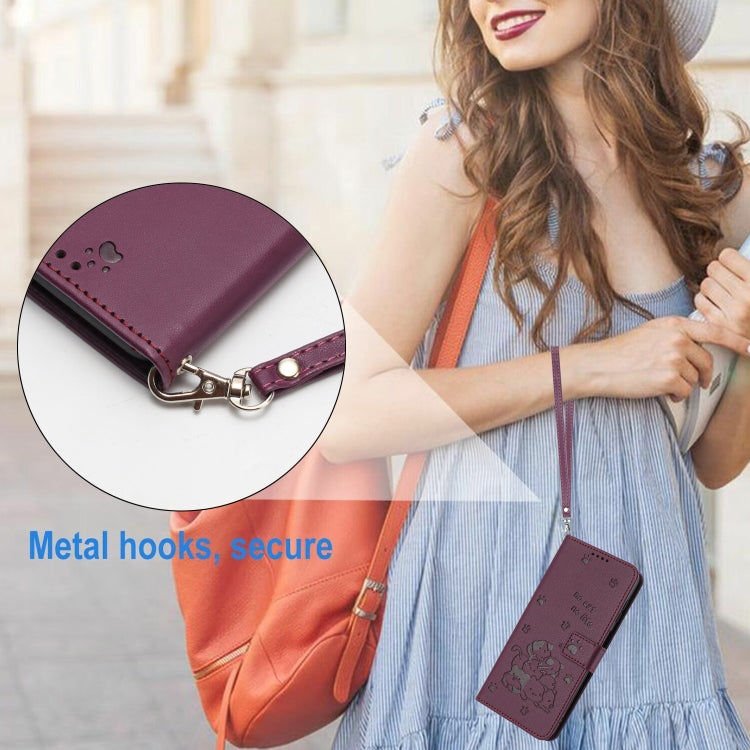 For Motorola Moto G Stylus 5G 2024 Embossed Kitten Phone Leather Case with Lanyard(Wine Red) - Motorola Cases by PMC Jewellery | Online Shopping South Africa | PMC Jewellery | Buy Now Pay Later Mobicred