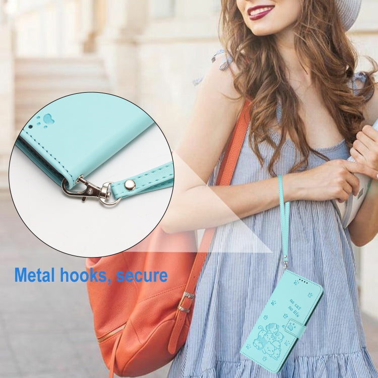 For Samsung Galaxy S25 / S24 5G Embossed Kitten Phone Leather Case with Lanyard(Mint Green) - Galaxy S24 5G Cases by PMC TechLife | Online Shopping South Africa | PMC TechLife | Buy Now Pay Later Mobicred
