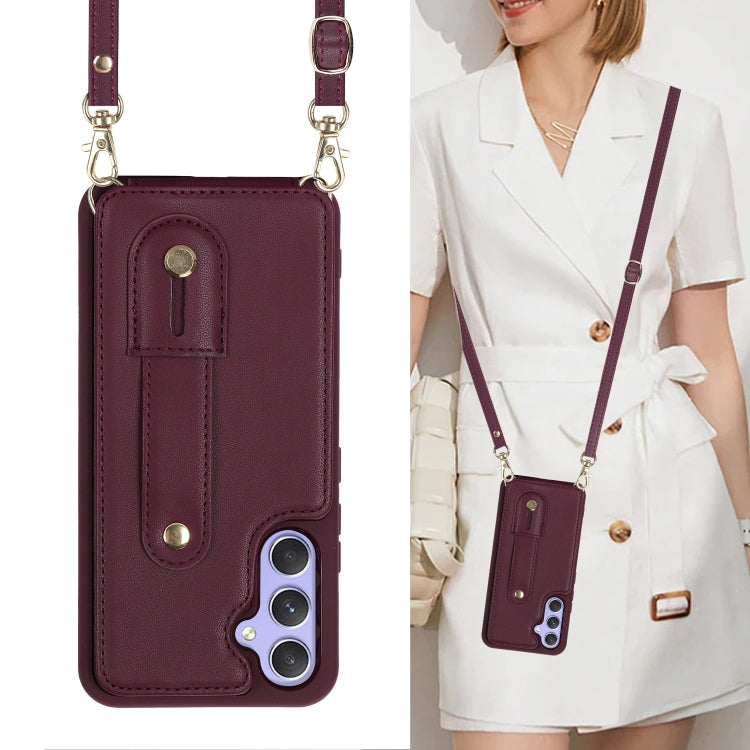 For Samsung Galaxy S25+ 5G Wristband Vertical Flip Wallet Back Cover Phone Case with Long Lanyard(Wine Red) - Galaxy S25+ 5G Cases by PMC TechLife | Online Shopping South Africa | PMC TechLife | Buy Now Pay Later Mobicred