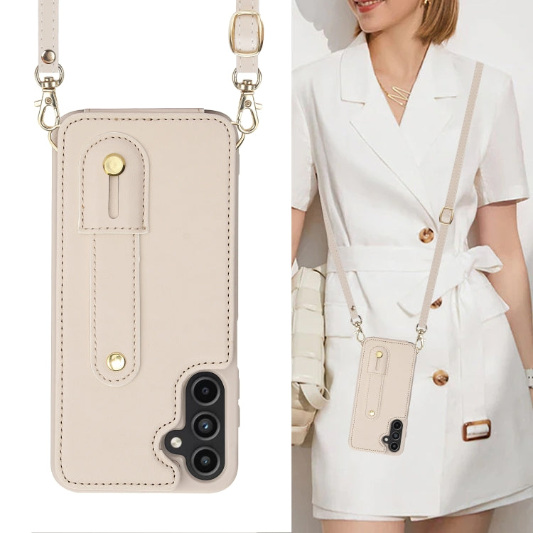 For Samsung Galaxy S25+ 5G Wristband Vertical Flip Wallet Back Cover Phone Case with Long Lanyard(White) - Galaxy S25+ 5G Cases by PMC TechLife | Online Shopping South Africa | PMC TechLife | Buy Now Pay Later Mobicred