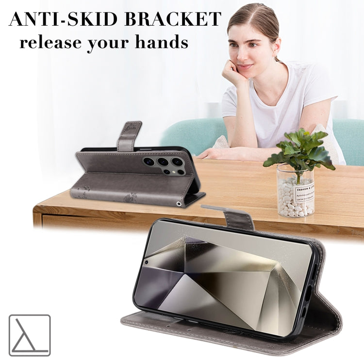 For Samsung Galaxy S25 Ultra 5G Tree & Cat Embossed Pattern Flip Leather Phone Case(Grey) - Galaxy S25 Ultra 5G Cases by PMC Jewellery | Online Shopping South Africa | PMC Jewellery | Buy Now Pay Later Mobicred