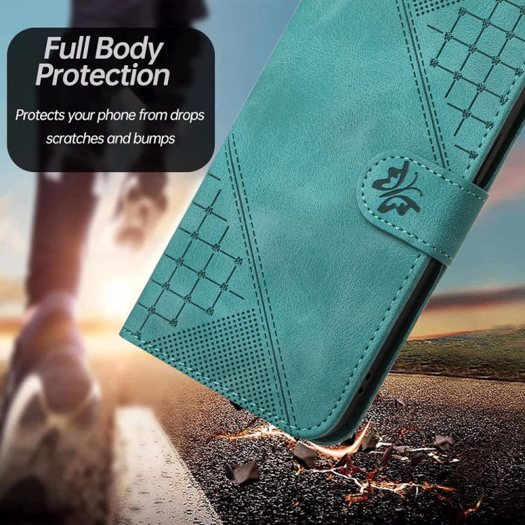 For Samsung Galaxy S25 Ultra 5G YX0080 Grid Butterfly Embossed Pattern Flip Leather Phone Case with Lanyard(Light Blue) - Galaxy S25 Ultra 5G Cases by PMC TechLife | Online Shopping South Africa | PMC TechLife | Buy Now Pay Later Mobicred
