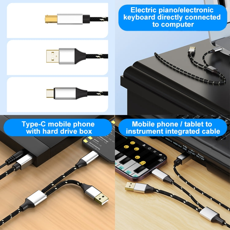 2 in 1 Type-C and USB-A to USB-B MIDI Instruments Printer Cable, Length: 1m, Length:1m(Black) - Multifunctional Cable by PMC Jewellery | Online Shopping South Africa | PMC Jewellery | Buy Now Pay Later Mobicred