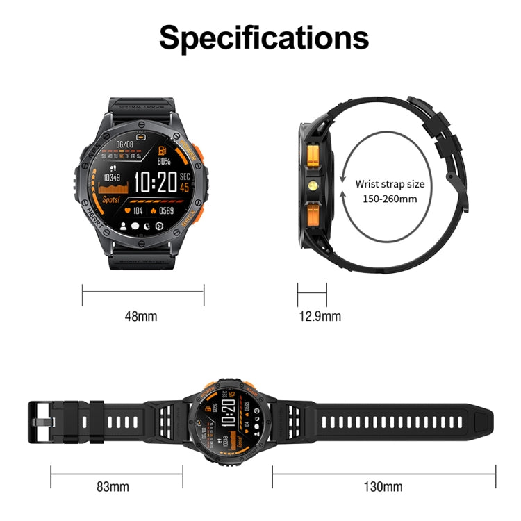 LEMFO K67 1.43 inch AMOLED Screen GPS Sports Smart Watch, Support Bluetooth Call / Health Monitoring(Silver Orange) - free shipping - PMC TechLife - Order now!