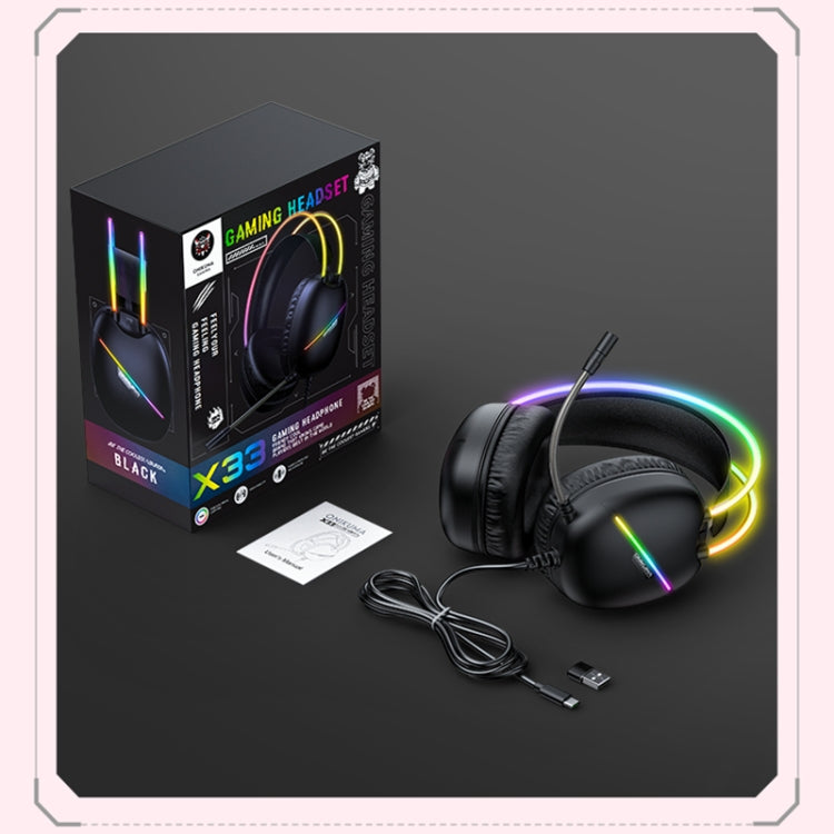 ONIKUMA X33 Head-mounted RGB Light E-Sports Gaming Headset, Cable Length: 2m(Black) - Multimedia Headset by ONIKUMA | Online Shopping South Africa | PMC TechLife | Buy Now Pay Later Mobicred