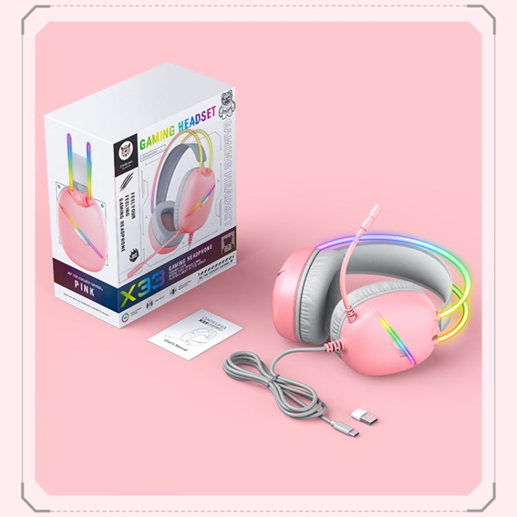 ONIKUMA X33 Head-mounted RGB Light E-Sports Gaming Headset, Cable Length: 2m(Pink) - Multimedia Headset by ONIKUMA | Online Shopping South Africa | PMC TechLife | Buy Now Pay Later Mobicred