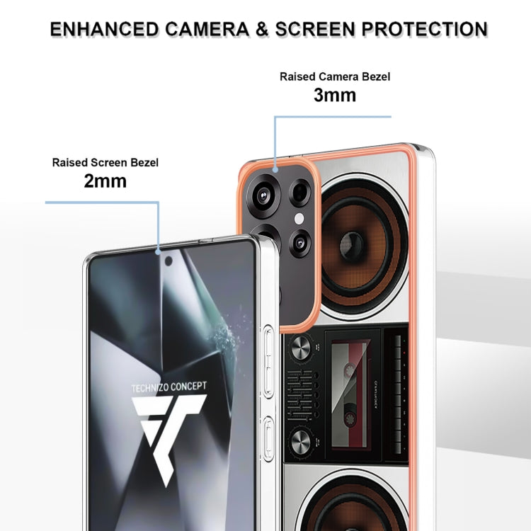 For Samsung Galaxy S25 Ultra 5G Electroplating Marble Dual-side IMD Phone Case(Retro Radio) - Galaxy S25 Ultra 5G Cases by PMC TechLife | Online Shopping South Africa | PMC TechLife | Buy Now Pay Later Mobicred