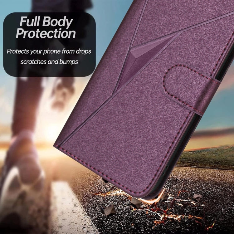 For iPhone 16e Triangle Pattern Buckle Clasp Leather Phone Case(Dark Purple) - iPhone 16e Cases by PMC TechLife | Online Shopping South Africa | PMC TechLife | Buy Now Pay Later Mobicred