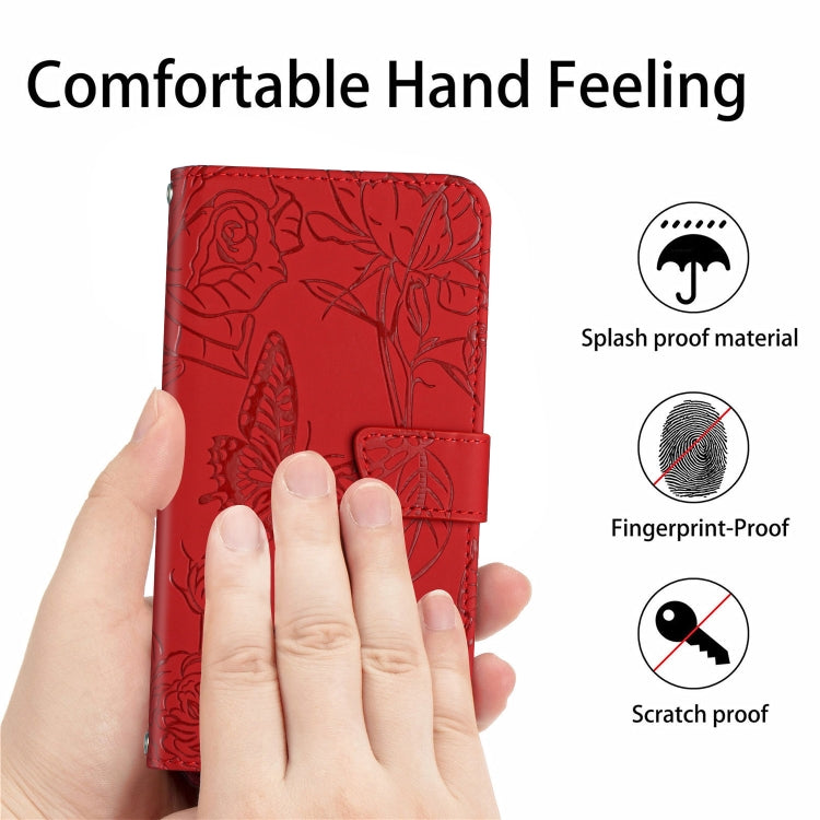 For Samsung Galaxy S25+ 5G Skin Feel Butterfly Embossed Flip Leather Phone Case(Red) - Galaxy S25+ 5G Cases by PMC Jewellery | Online Shopping South Africa | PMC Jewellery | Buy Now Pay Later Mobicred