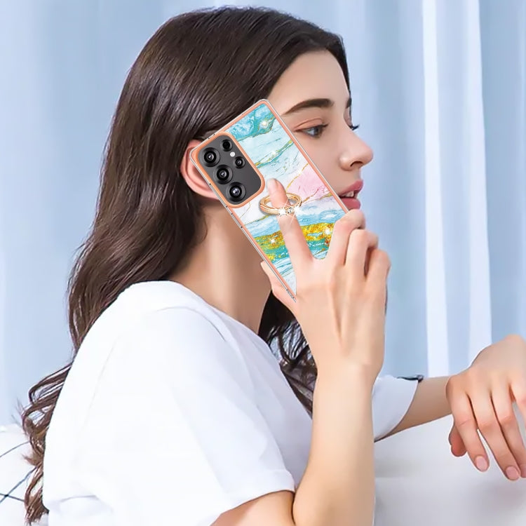 For Samsung Galaxy S25 Ultra 5G Electroplating Marble IMD TPU Phone Case with Ring Holder(Green 004) - Galaxy S25 Ultra 5G Cases by PMC Jewellery | Online Shopping South Africa | PMC Jewellery | Buy Now Pay Later Mobicred
