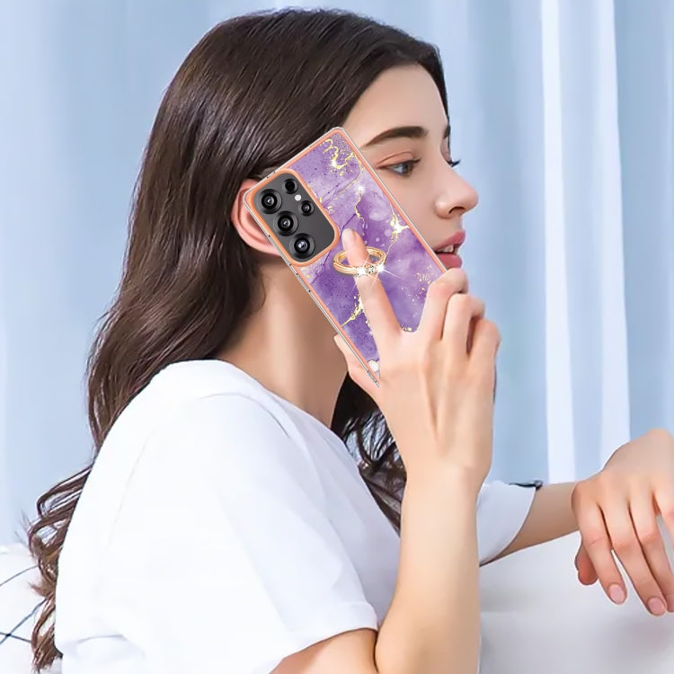 For Samsung Galaxy S25 Ultra 5G Electroplating Marble IMD TPU Phone Case with Ring Holder(Purple 002) - Galaxy S25 Ultra 5G Cases by PMC Jewellery | Online Shopping South Africa | PMC Jewellery | Buy Now Pay Later Mobicred
