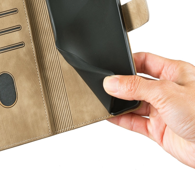 For Samsung Galaxy S25 5G Pen Heart Cat Embossed Leather Phone Case(Apricot) - Galaxy S25 5G Cases by PMC TechLife | Online Shopping South Africa | PMC TechLife | Buy Now Pay Later Mobicred