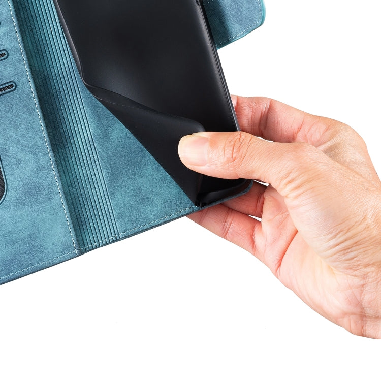 For Samsung Galaxy S25+ 5G Pen Heart Cat Embossed Leather Phone Case(Blue) - Galaxy S25+ 5G Cases by PMC TechLife | Online Shopping South Africa | PMC TechLife | Buy Now Pay Later Mobicred