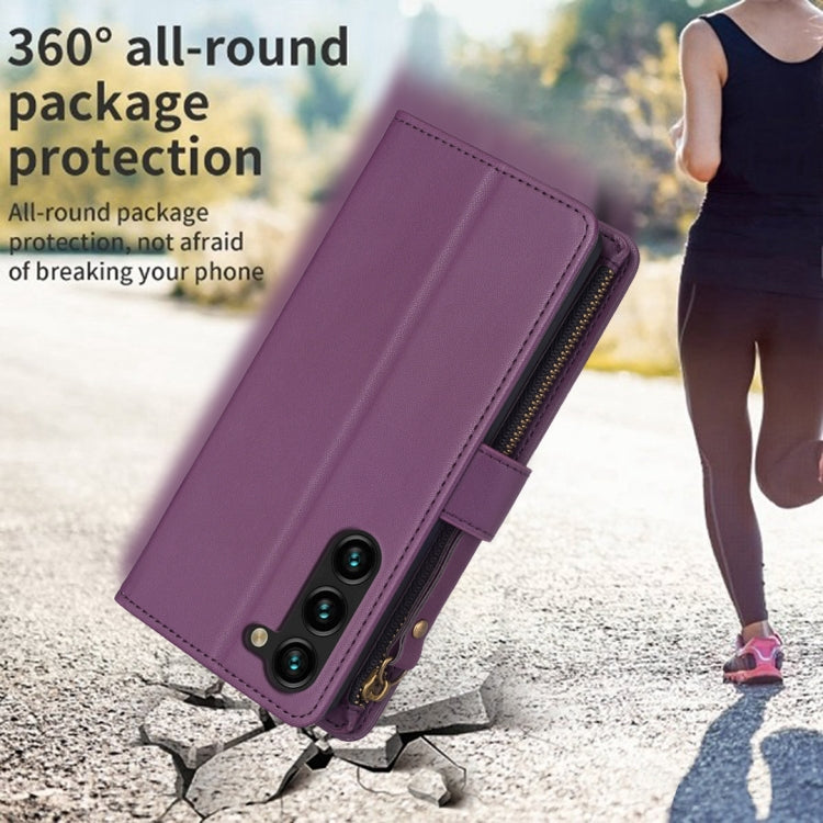 For Samsung Galaxy S25+ 5G 9 Card Slots Zipper Wallet Leather Flip Phone Case(Dark Purple) - Galaxy S25+ 5G Cases by PMC TechLife | Online Shopping South Africa | PMC TechLife | Buy Now Pay Later Mobicred