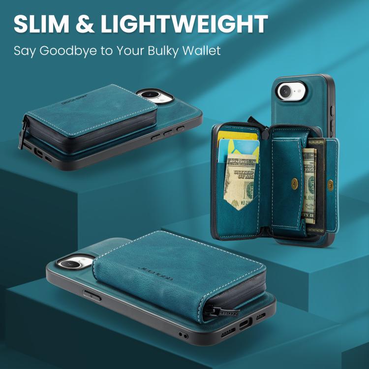 For iPhone 16e JEEHOOD J02 Magnetic Zipper Horizontal Flip Leather Phone Case(Blue) - free shipping - PMc TechLife - Order now!