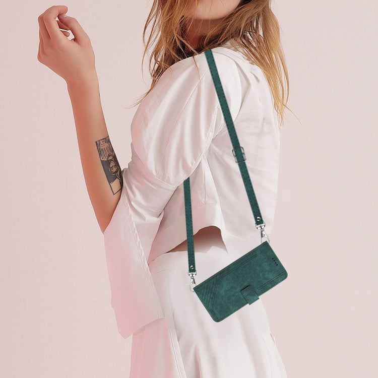 For Samsung Galaxy S25 Ultra 5G Skin Feel Stripe Pattern Leather Phone Case with Long Lanyard(Green) - Galaxy S25 Ultra 5G Cases by PMC Jewellery | Online Shopping South Africa | PMC Jewellery | Buy Now Pay Later Mobicred