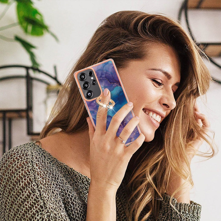 For Samsung Galaxy S25 Ultra 5G Electroplating Marble Dual-side IMD Phone Case with Ring(Purple 016) - Galaxy S25 Ultra 5G Cases by PMC Jewellery | Online Shopping South Africa | PMC Jewellery | Buy Now Pay Later Mobicred