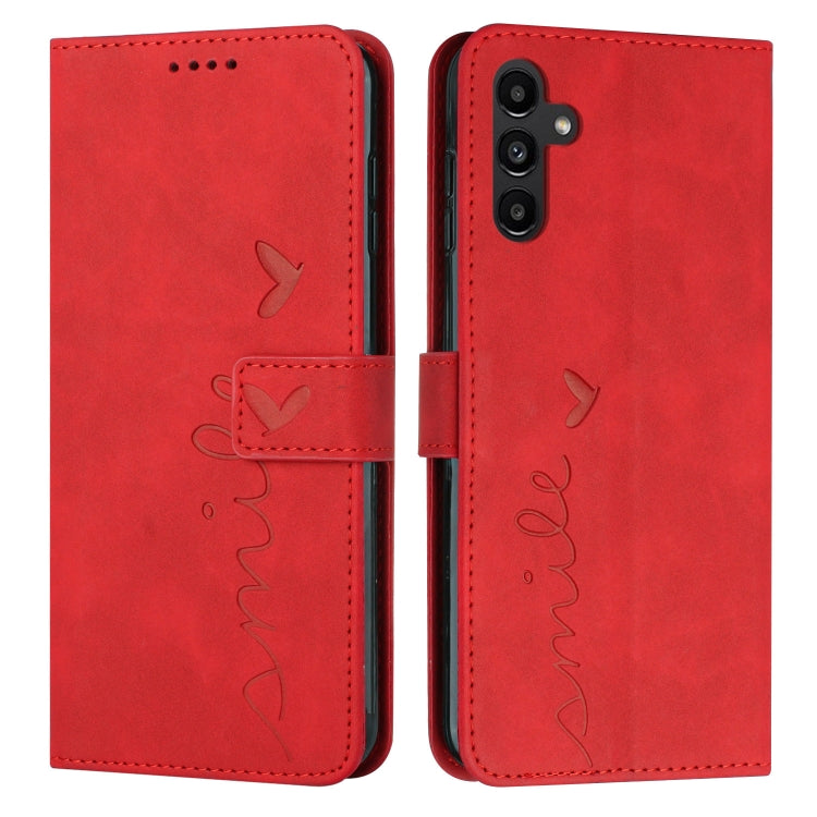 For Samsung Galaxy S25+ / S24+ 5G Skin Feel Heart Embossed Leather Phone Case with Long Lanyard(Red) - Galaxy S25+ 5G Cases by PMC TechLife | Online Shopping South Africa | PMC TechLife | Buy Now Pay Later Mobicred