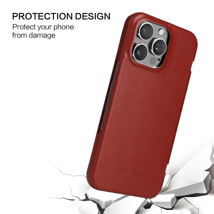 For iPhone 16 Pro Max Fierre Shann Top Layer Cowhide Business Magnetic Leather Phone Case(Brown) - free shipping - PMC Jewellery - Order now!