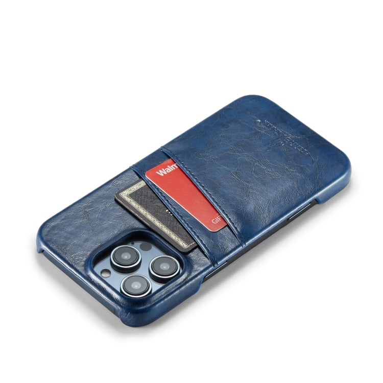 For iPhone 16 Pro Max Fierre Shann Retro Oil Wax Texture Card Slots PU Leather Phone Case(Blue) - free shipping - PMC Jewellery - Order now!