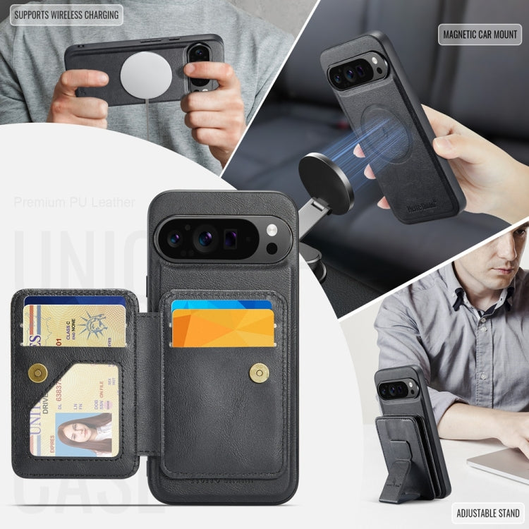 For Google Pixel 9 Pro XL Fierre Shann Cowhide Horizontal Flip Magnetic Card Holder Phone Case(Black) - Google Cases by FIERRE SHANN | Online Shopping South Africa | PMC TechLife | Buy Now Pay Later Mobicred