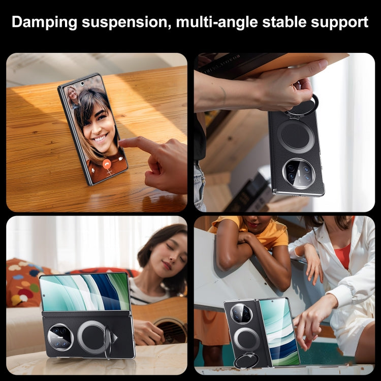 For Huawei Mate X5 / X3 SULADA Top Grain Leather MagSafe Magnetic Holder Phone Case(Black) - Huawei Cases by SULADA | Online Shopping South Africa | PMC TechLife | Buy Now Pay Later Mobicred