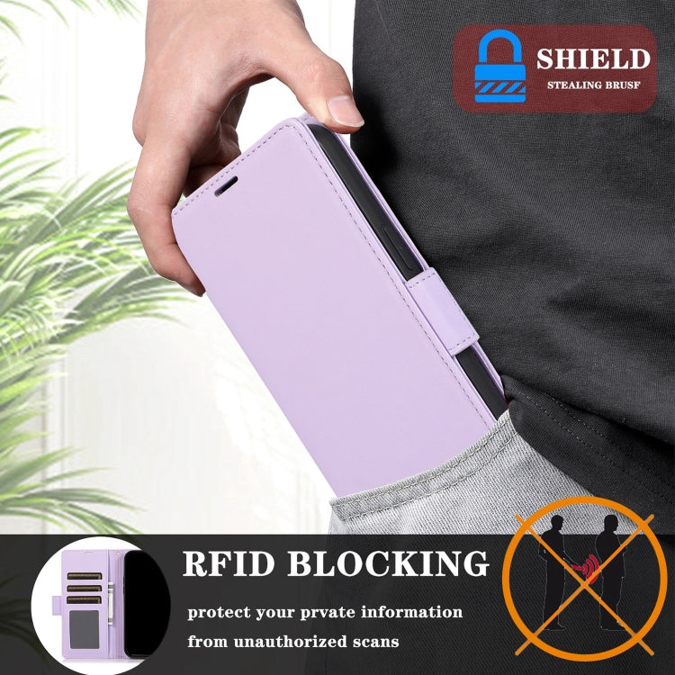 For Samsung Galaxy S25 / S24 5G Side Buckle RFID Anti-theft Leather Phone Case(Light Purple) - Galaxy S25 5G Cases by PMC TechLife | Online Shopping South Africa | PMC TechLife | Buy Now Pay Later Mobicred