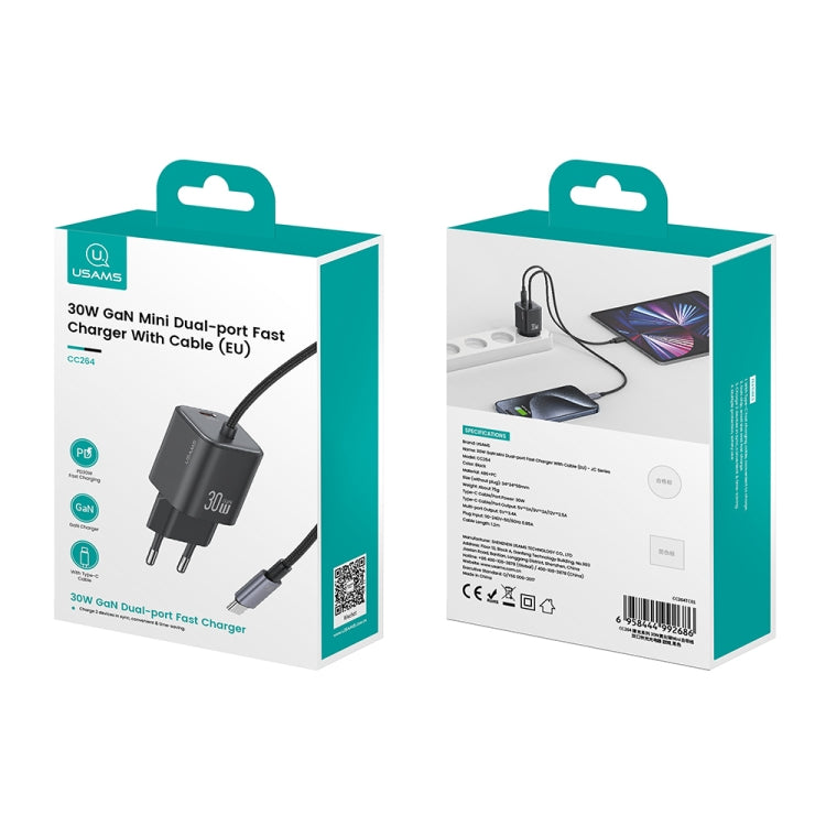 USAMS CC264 30W GaN Mini Type-C / USB-C Dual Port Fast Charger with Cable, EU Plug(Black) - free shipping - PMC TechLife - Order now!