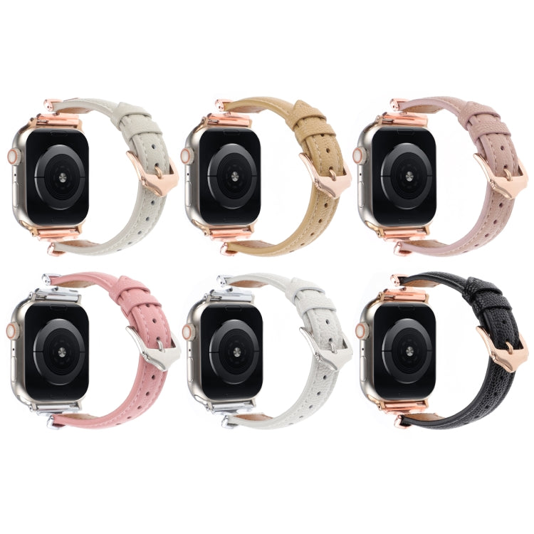 For Apple Watch 42mm / 41mm / 40mm / 38mm X-shaped Buckle Genuine Leather Watch Band(Beige) - Watch Bands by PMC TechLife | Online Shopping South Africa | PMC TechLife | Buy Now Pay Later Mobicred