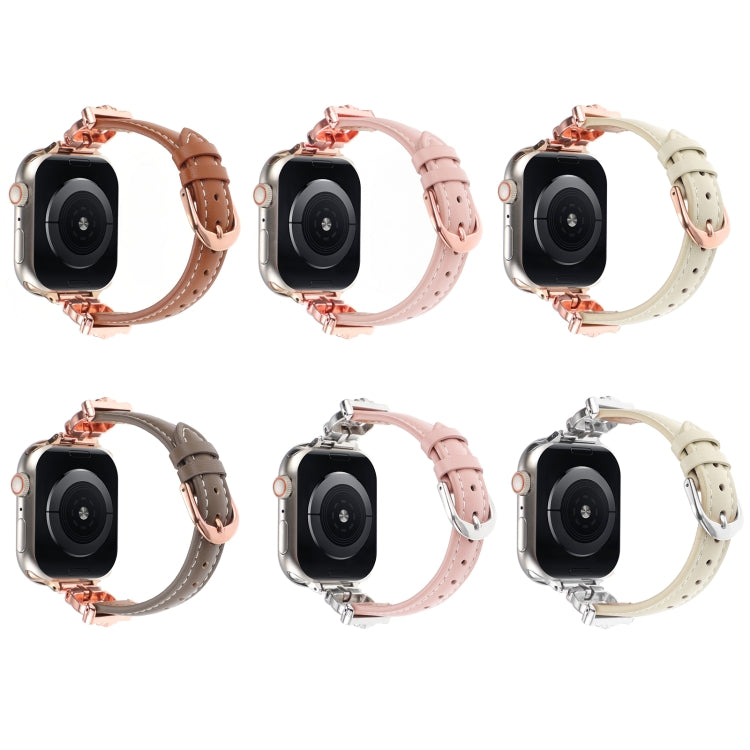 For Apple Watch 46mm / 49mm / 45mm / 44mm Leopard Head Genuine Leather Watch Band(Pink Silver Buckle) - free shipping - PMC TechLife - Order now!