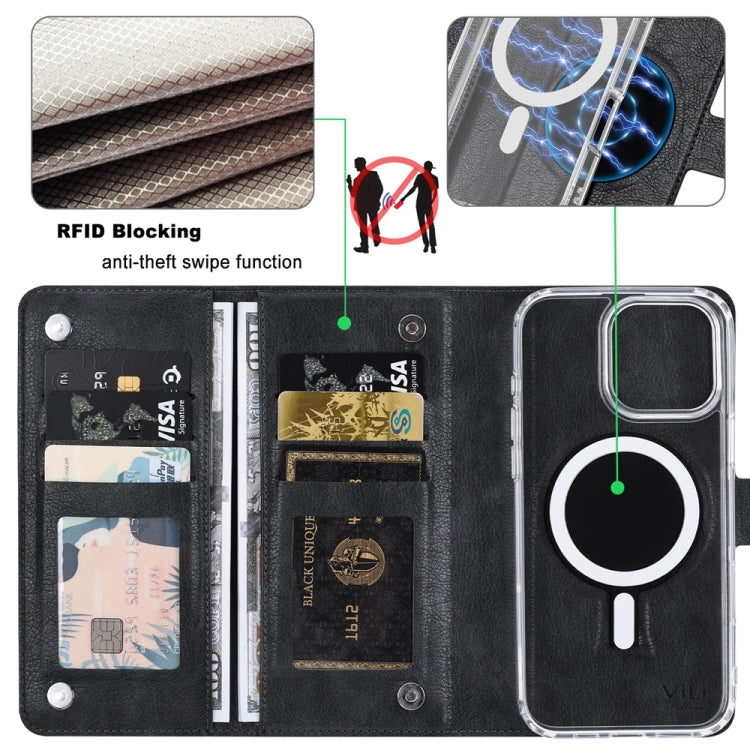 For iPhone 16 ViLi GVS-C Series MagSafe Magnetic RFID Leather Flip Phone Case(Black) - free shipping - PMC Jewellery - Order now!