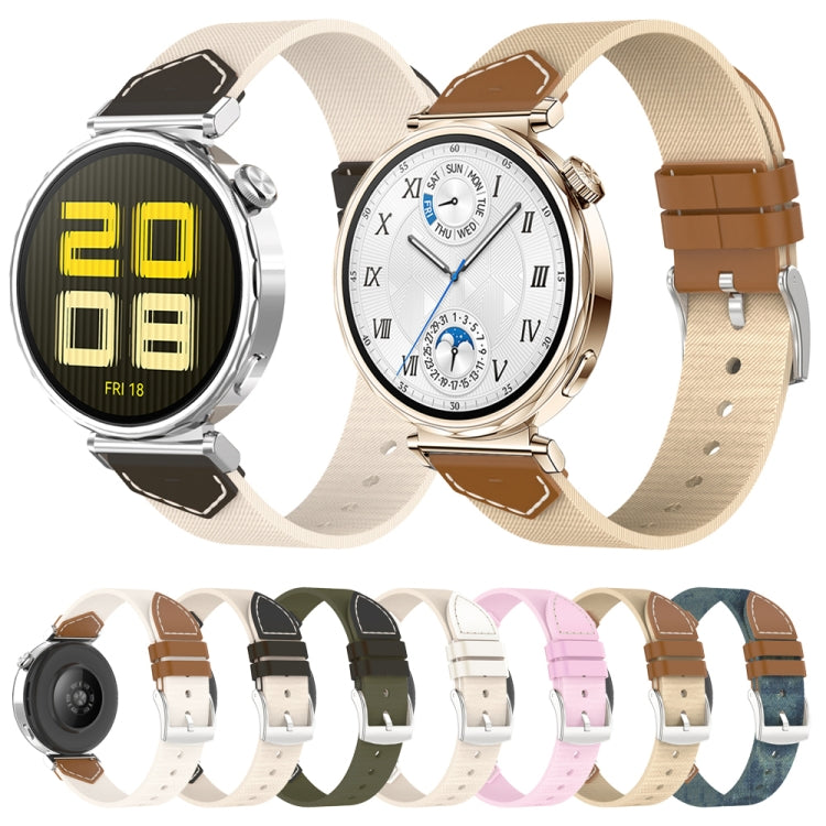 For Huawei Watch GT 5 41mm / GT 5 Pro 42mm Stitched Nylon Denim Watch Band(Brown White) - free shipping - PMc TechLife - Order now!