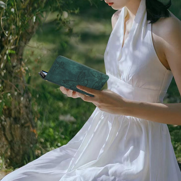 For Samsung Galaxy S25+ 5G Skin-feel Embossed Butterfly Leather Phone Case(Green) - Galaxy S25+ 5G Cases by PMC Jewellery | Online Shopping South Africa | PMC Jewellery | Buy Now Pay Later Mobicred