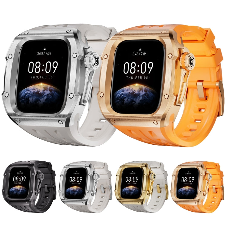 For Apple Watch Series 10 46mm RedPepper Armor Metal Case Integrated Silicone Watch Band(Gold White) - free shipping - PMC Jewellery - Order now!