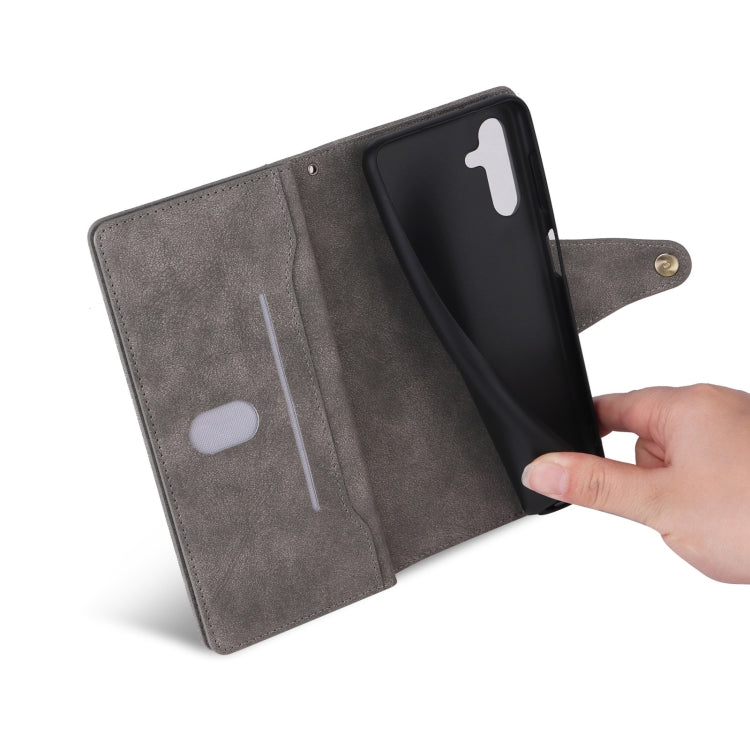 For Samsung Galaxy S25 5G Rivet Buckle 9 Cards Three Fold Leather Phone Case(Grey) - Galaxy S25 5G Cases by PMC Jewellery | Online Shopping South Africa | PMC Jewellery | Buy Now Pay Later Mobicred