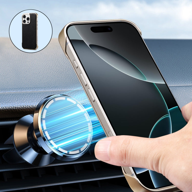 For iPhone 16 Denior MagSafe Genuine Leather Calf Texture Phone Case(Black) - iPhone 16 Cases by Denior | Online Shopping South Africa | PMC Jewellery | Buy Now Pay Later Mobicred