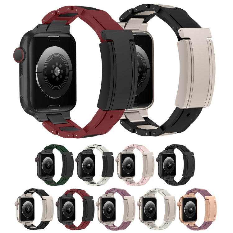 For Apple Watch 46mm / 49mm / 45mm / 44mm T-shaped Magnetic Buckle Stainless Steel Rubber Watch Band(Beige Starlight Buckle) - free shipping - PMC TechLife - Order now!