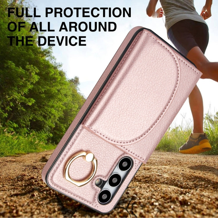 For Samsung Galaxy S25+ 5G Ring Holder Card Bag Skin Feel Phone Case(Rose Gold) - Galaxy S25+ 5G Cases by PMC Jewellery | Online Shopping South Africa | PMC Jewellery | Buy Now Pay Later Mobicred