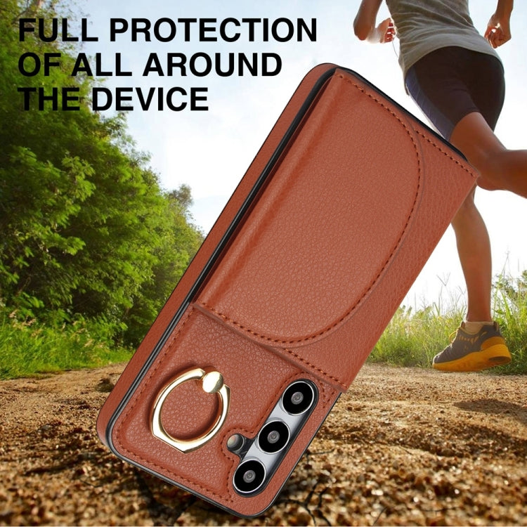For Samsung Galaxy S25+ 5G Ring Holder Card Bag Skin Feel Phone Case(Brown) - Galaxy S25+ 5G Cases by PMC Jewellery | Online Shopping South Africa | PMC Jewellery | Buy Now Pay Later Mobicred