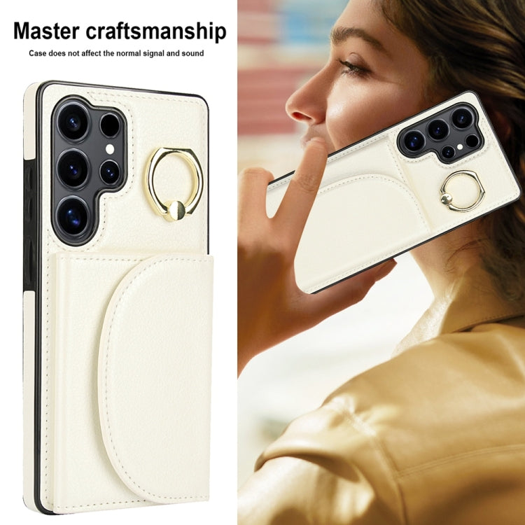 For Samsung Galaxy S25 Ultra 5G Ring Holder Card Bag Skin Feel Phone Case(White) - Galaxy S25 Ultra 5G Cases by PMC Jewellery | Online Shopping South Africa | PMC Jewellery | Buy Now Pay Later Mobicred