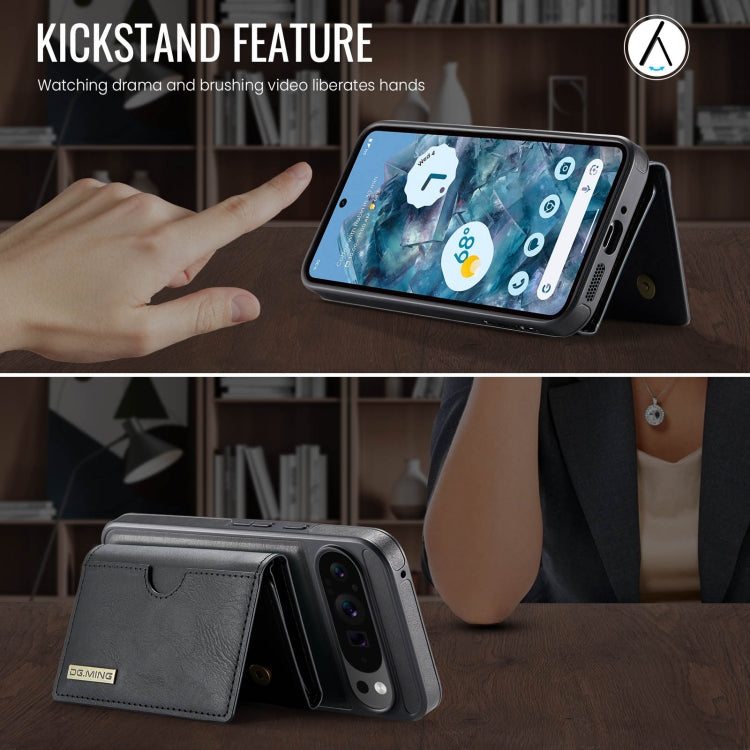 For Google Pixel 9 Pro XL DG.MING M6 Series RFID Tri-fold Card Bag Removable Leather Phone Case(Black) - Google Cases by DG.MING | Online Shopping South Africa | PMC TechLife | Buy Now Pay Later Mobicred