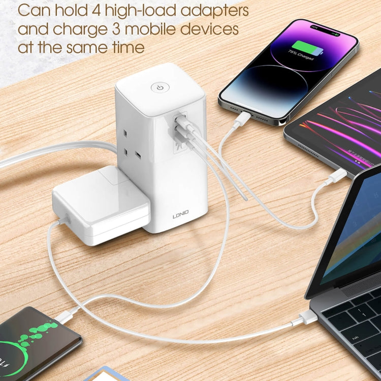 LDNIO SC4396 70W Desktop Multi-function GaN Desktop Charger 2AC, 1U, 2C with 1 Socket, Plug:UK Plug(White) - free shipping - PMC TechLife - Order now!