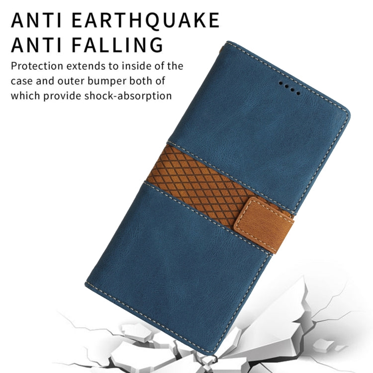 For iPhone 16e Grid Stitching Leather Phone Case with Lanyard(Blue) - iPhone 16e Cases by PMC TechLife | Online Shopping South Africa | PMC TechLife | Buy Now Pay Later Mobicred