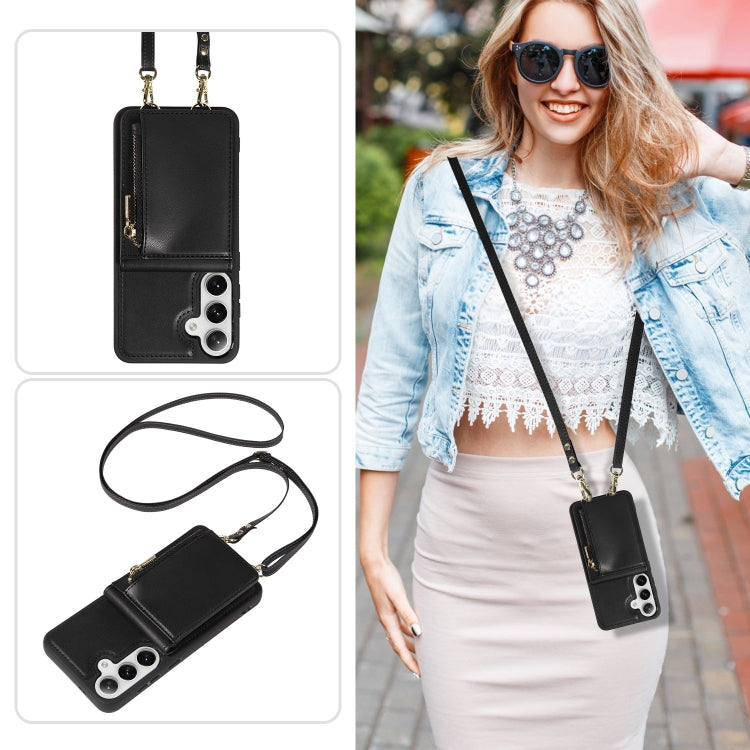 For Samsung Galaxy S25+ 5G Crossbody Lanyard Zipper Wallet Leather Phone Case(Black) - Galaxy S25+ 5G Cases by PMC Jewellery | Online Shopping South Africa | PMC Jewellery | Buy Now Pay Later Mobicred