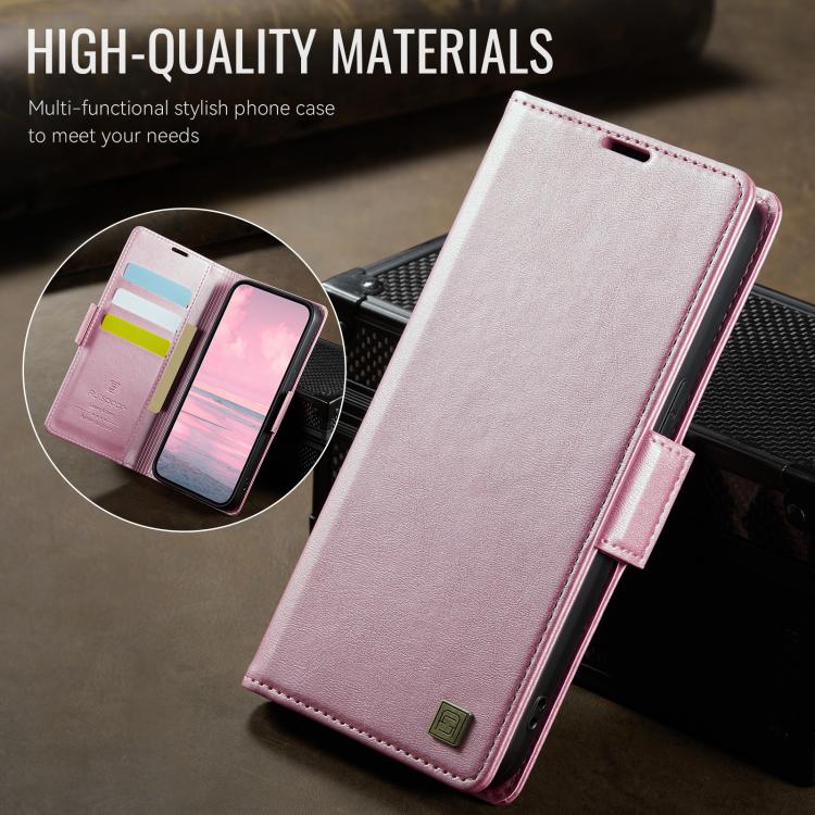 For iPhone 16e AutSpace A11 Side Buckle MagSafe Magnetic RFID Phone Leather Case(Rose Gold) - free shipping - PMc TechLife - Order now!