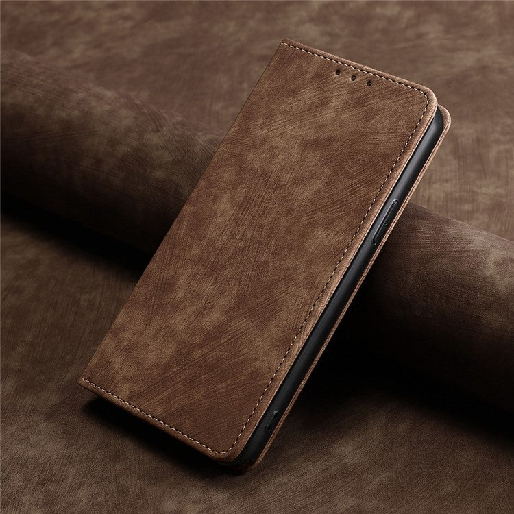 For Samsung Galaxy S25+ 5G RFID Anti-theft Brush Magnetic Leather Phone Case(Brown) - Galaxy S25+ 5G Cases by PMC TechLife | Online Shopping South Africa | PMC TechLife | Buy Now Pay Later Mobicred